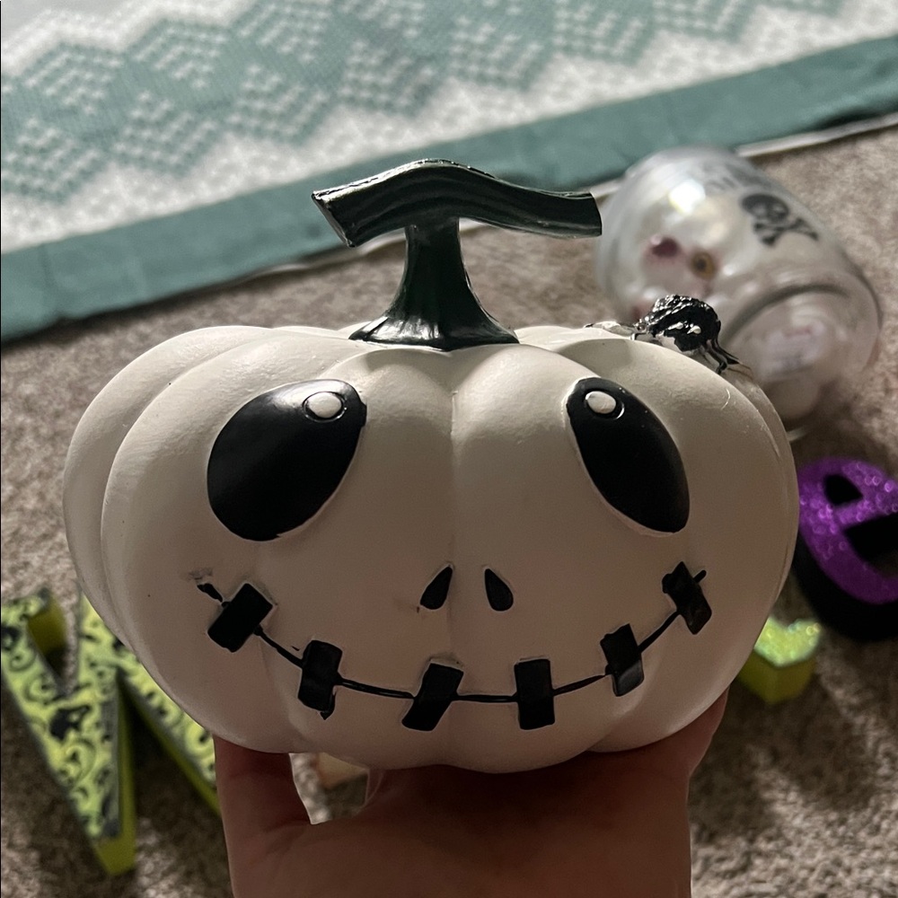 White Pumpkin Decor with Black Accents